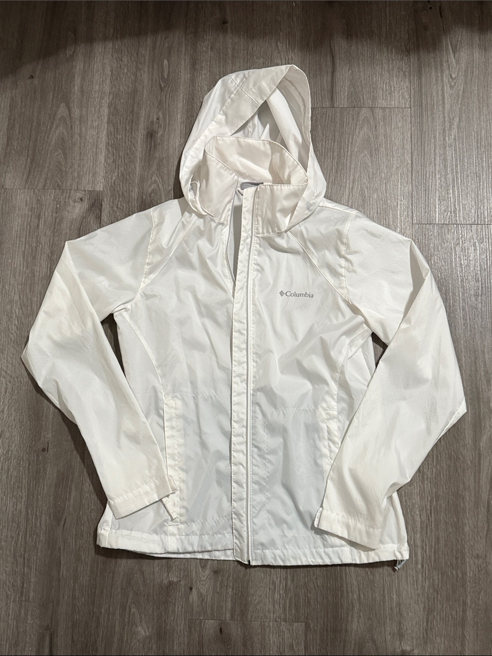 Columbia White Hooded Rain Jacket